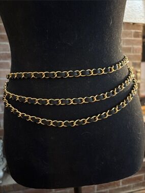 Fashion  Black and Gold Triple Chain Waist Belt